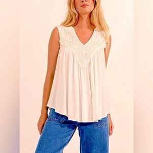 Molly Bracken Boho Lace Cream Top. S